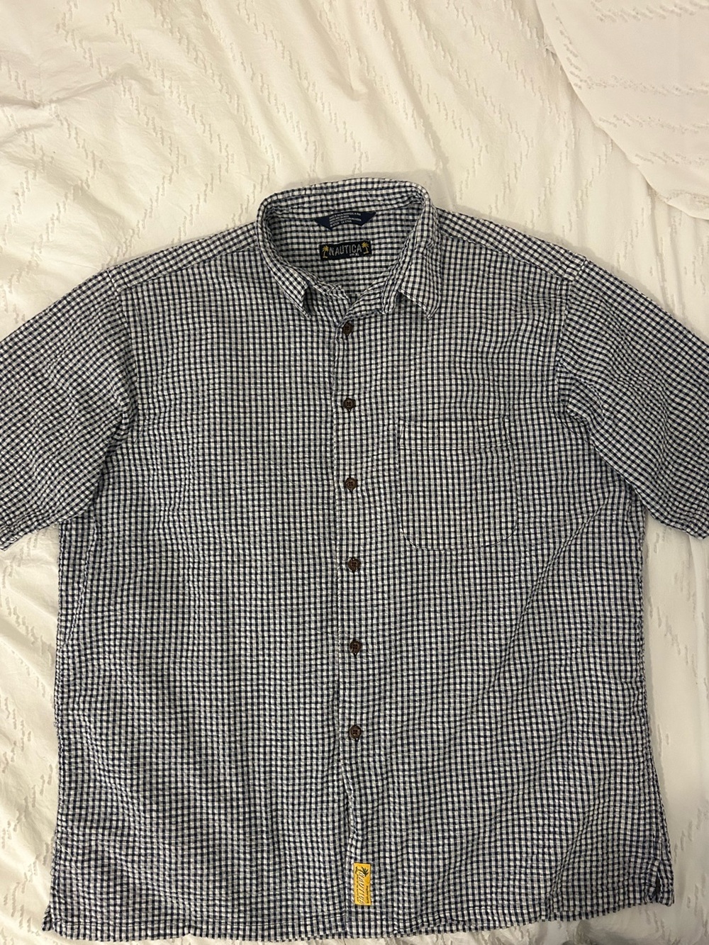 Nautica Men’s Textured Gingham Button Up Shirt 100% Cotton Blue White Classic XL